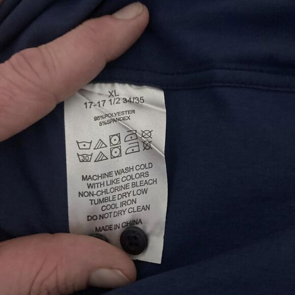 Lucky Brand Mens Button Up Shirt XL 34/35 17-17.5 Slim Fit Stretch Navy Blue - Picture 9 of 13